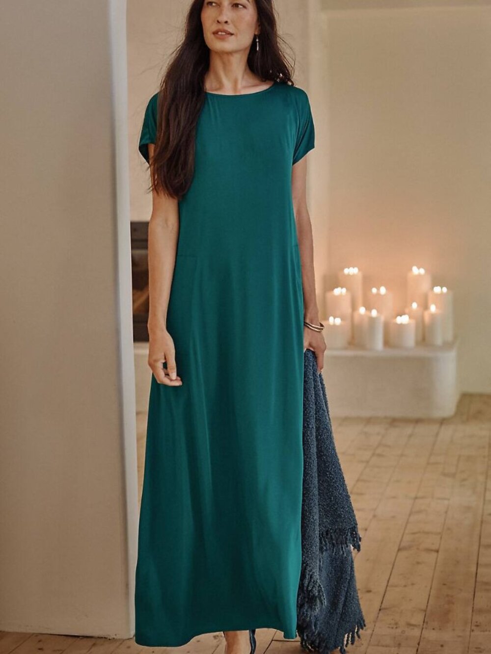 J. Jill Teal Maxi Dress with Short Sleeves
